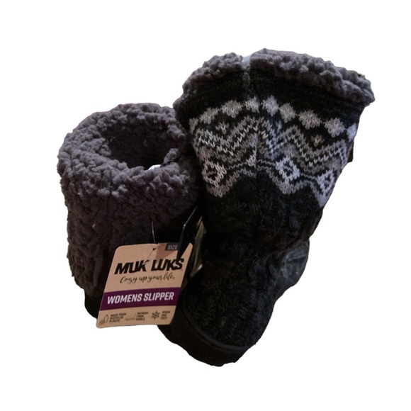 Muk Luks Mid Calf Knit Foldover Slipper Boots - Picture 10 of 14